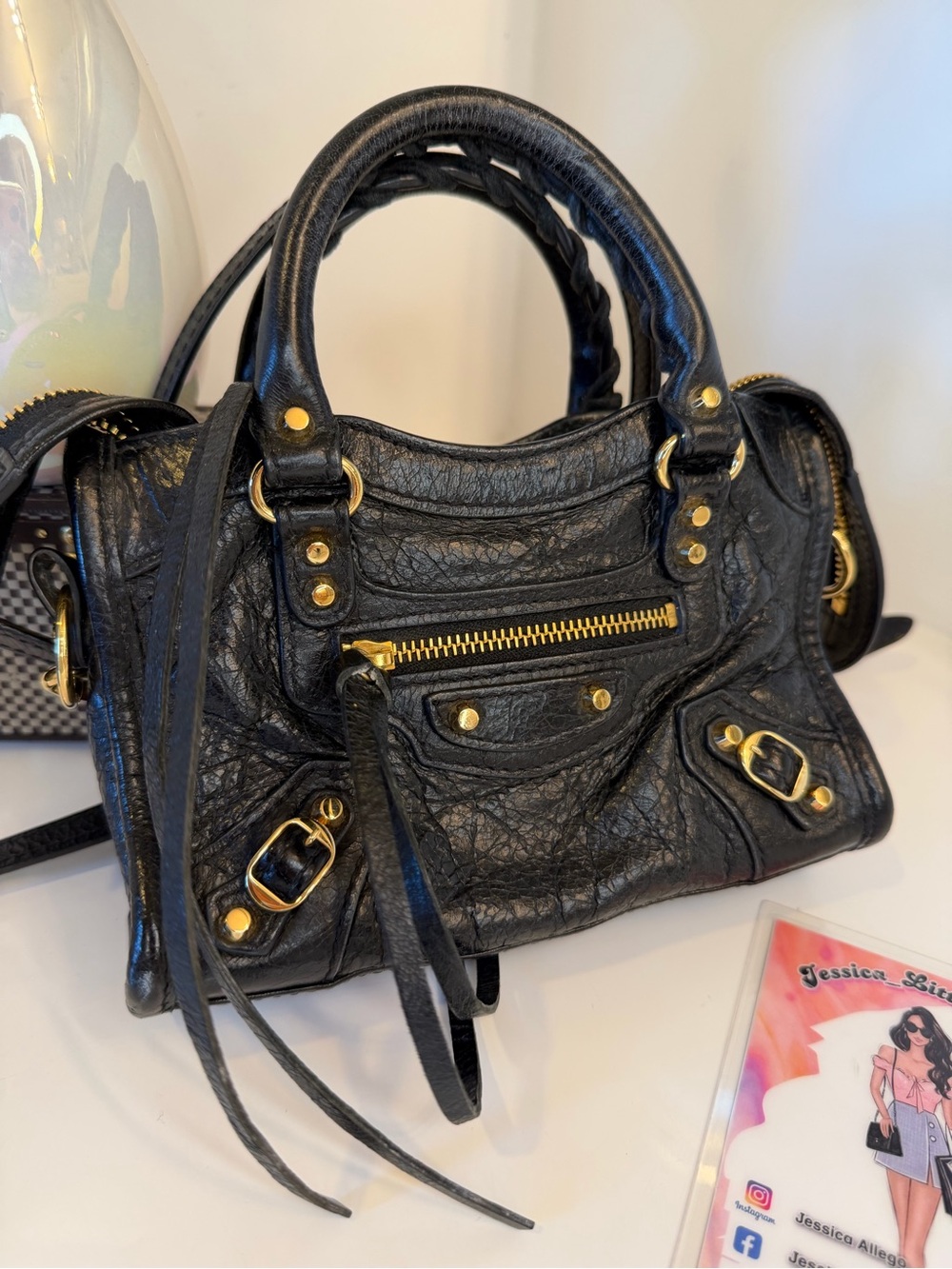 🎀BALENCIAGA Agneau Giant 12 Gold Hardware Micro City Gris Fossile - Picture 6 of 17